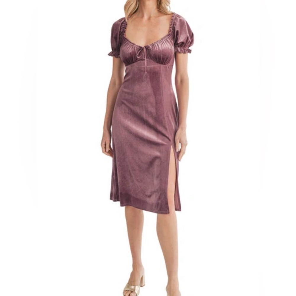 All in Favor puff sleeve crushed velvet babydoll dress womens size M whimsygoth